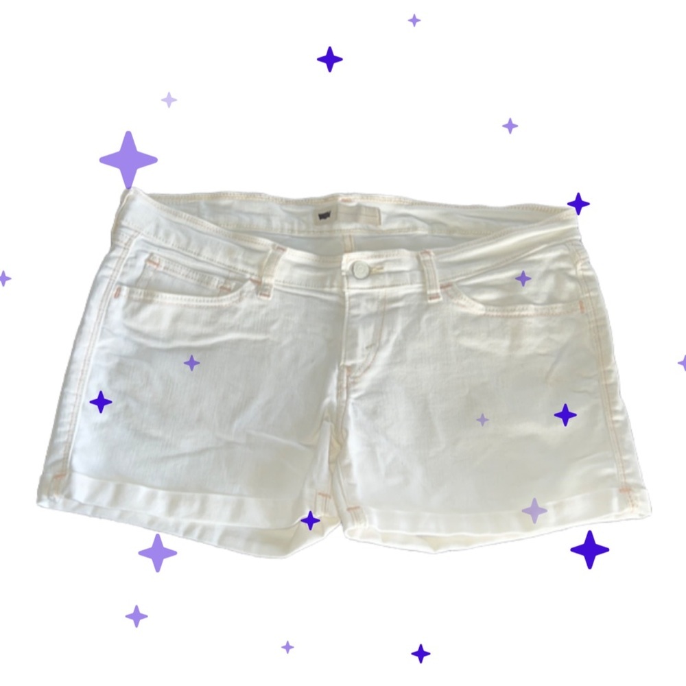 LEVIS SHORTS WHITE SIZE W30 PEACH & CREAM COLORED THREADS ROLLED HEM WHITE LABLE - Picture 5 of 17